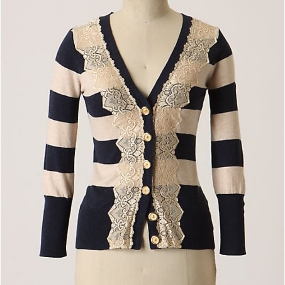 Anthropologie Charlotte Navy Striped Cardigan
